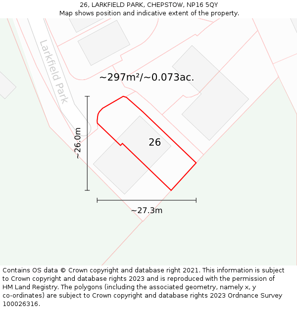 26, LARKFIELD PARK, CHEPSTOW, NP16 5QY: Plot and title map