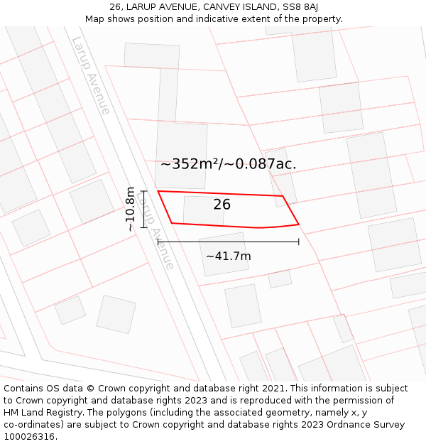 26, LARUP AVENUE, CANVEY ISLAND, SS8 8AJ: Plot and title map