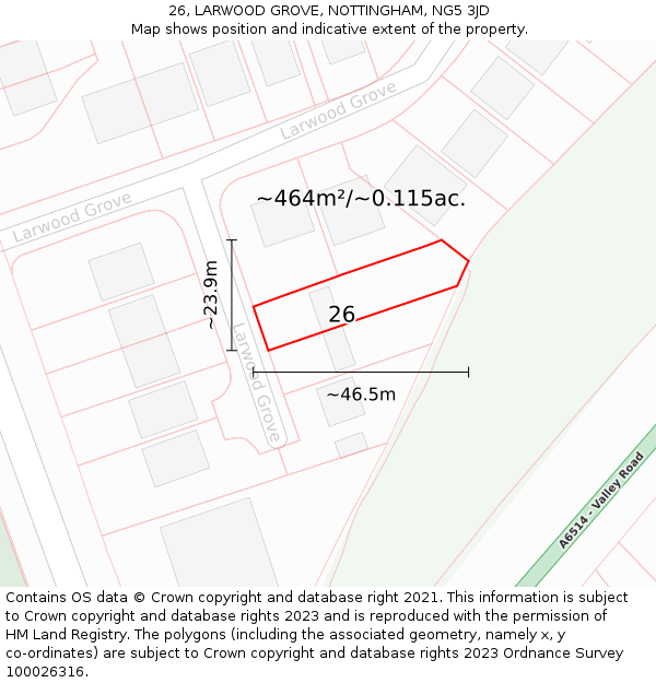 26, LARWOOD GROVE, NOTTINGHAM, NG5 3JD: Plot and title map