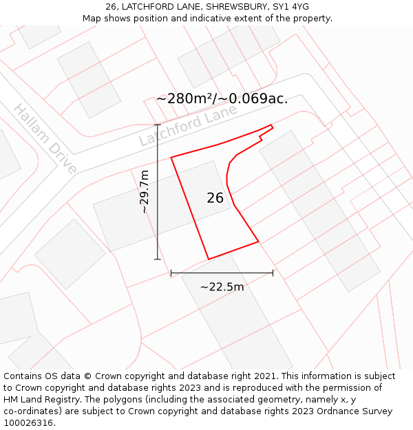 26, LATCHFORD LANE, SHREWSBURY, SY1 4YG: Plot and title map