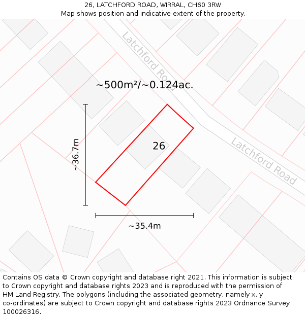 26, LATCHFORD ROAD, WIRRAL, CH60 3RW: Plot and title map