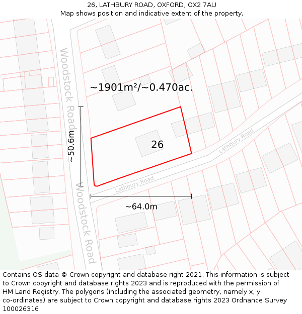 26, LATHBURY ROAD, OXFORD, OX2 7AU: Plot and title map