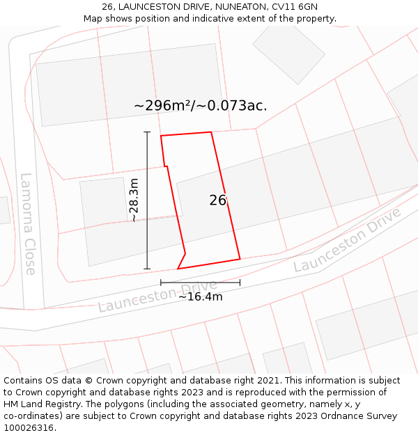 26, LAUNCESTON DRIVE, NUNEATON, CV11 6GN: Plot and title map