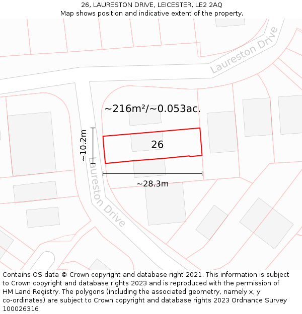 26, LAURESTON DRIVE, LEICESTER, LE2 2AQ: Plot and title map
