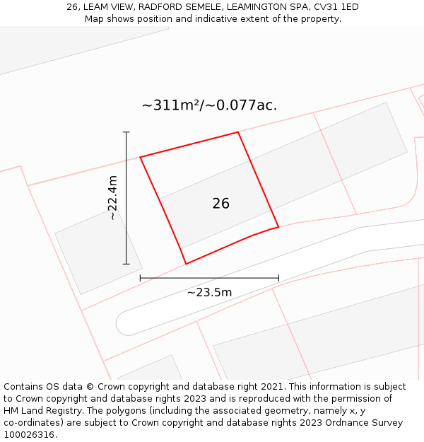 26, LEAM VIEW, RADFORD SEMELE, LEAMINGTON SPA, CV31 1ED: Plot and title map