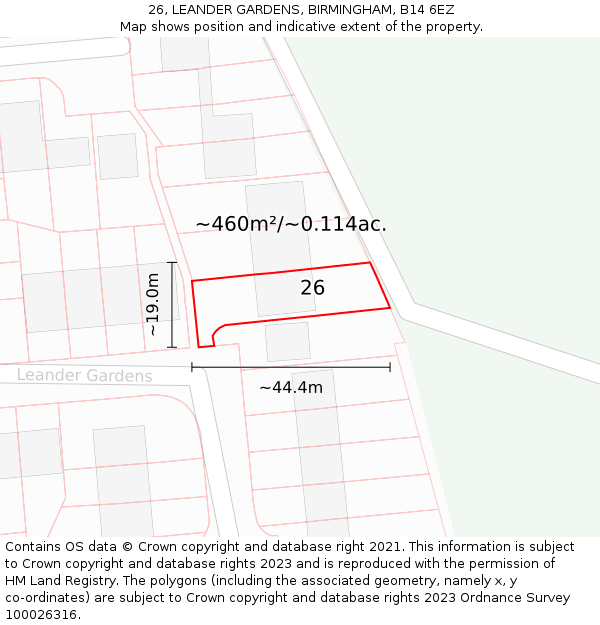 26, LEANDER GARDENS, BIRMINGHAM, B14 6EZ: Plot and title map