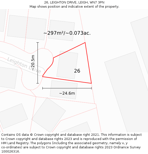 26, LEIGHTON DRIVE, LEIGH, WN7 3PN: Plot and title map