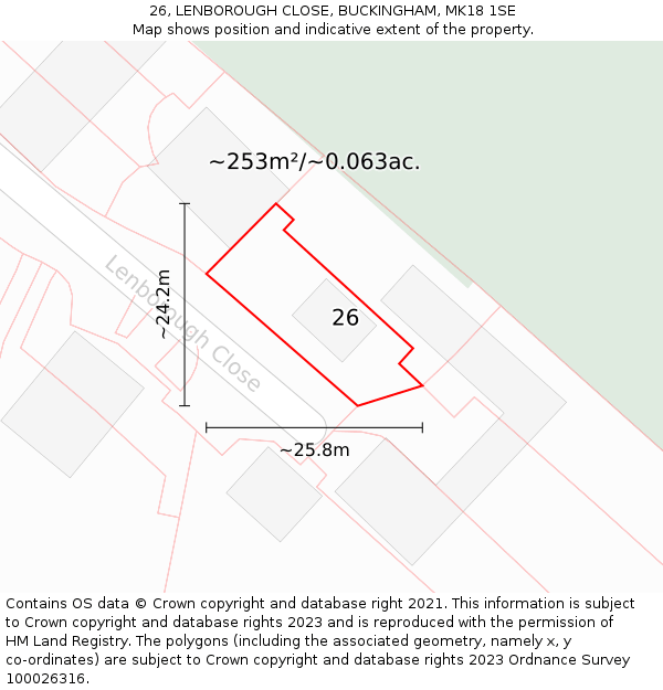 26, LENBOROUGH CLOSE, BUCKINGHAM, MK18 1SE: Plot and title map