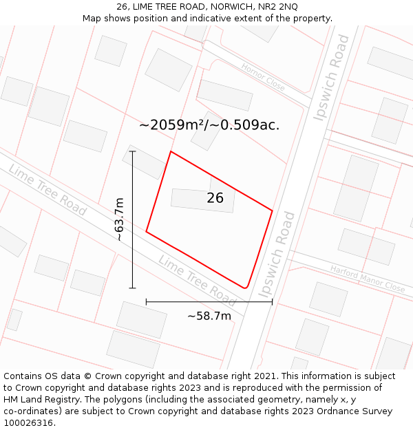 26, LIME TREE ROAD, NORWICH, NR2 2NQ: Plot and title map