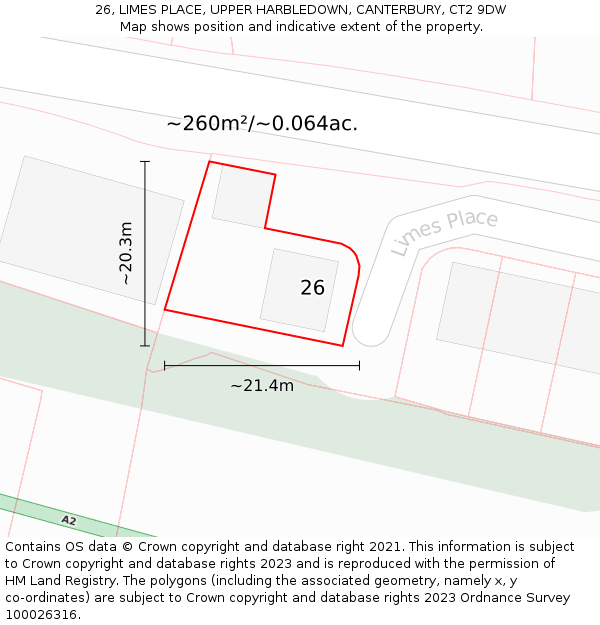 26, LIMES PLACE, UPPER HARBLEDOWN, CANTERBURY, CT2 9DW: Plot and title map