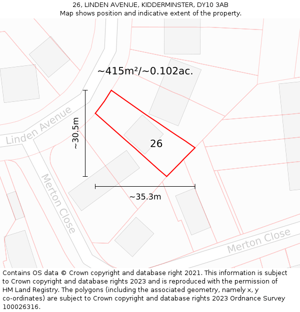 26, LINDEN AVENUE, KIDDERMINSTER, DY10 3AB: Plot and title map