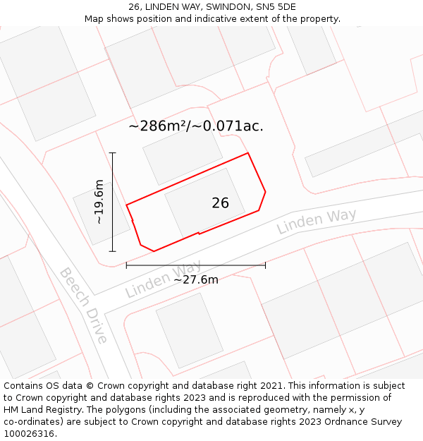 26, LINDEN WAY, SWINDON, SN5 5DE: Plot and title map