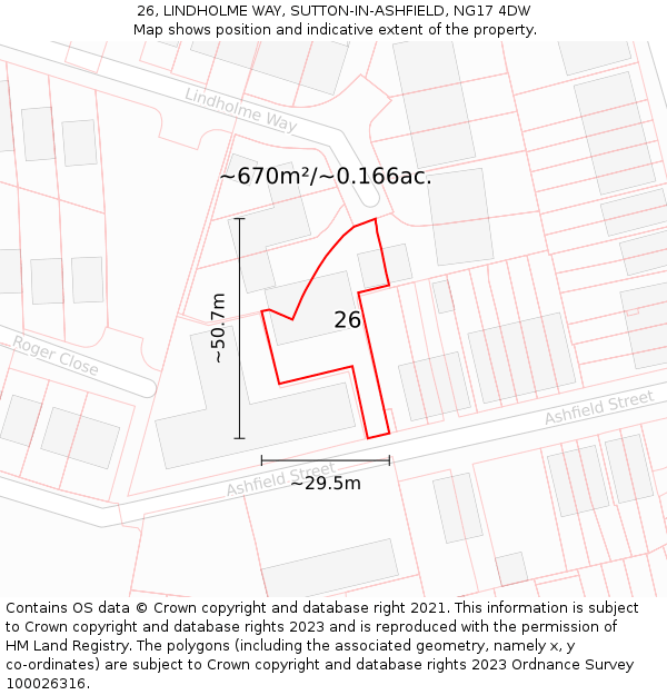 26, LINDHOLME WAY, SUTTON-IN-ASHFIELD, NG17 4DW: Plot and title map