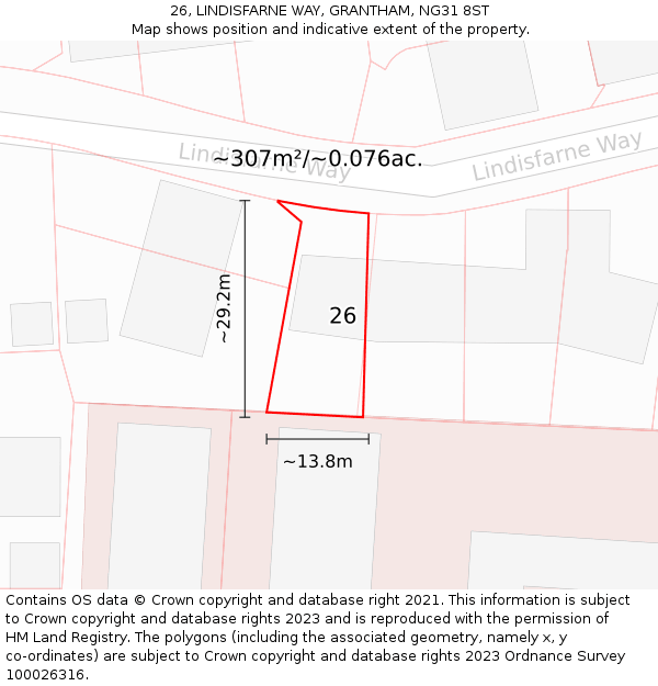 26, LINDISFARNE WAY, GRANTHAM, NG31 8ST: Plot and title map