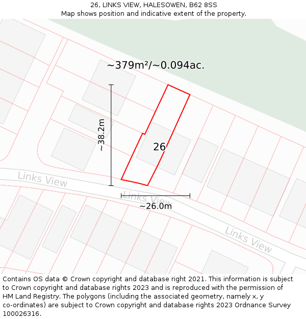 26, LINKS VIEW, HALESOWEN, B62 8SS: Plot and title map