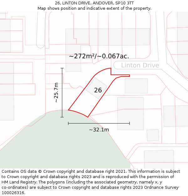 26, LINTON DRIVE, ANDOVER, SP10 3TT: Plot and title map