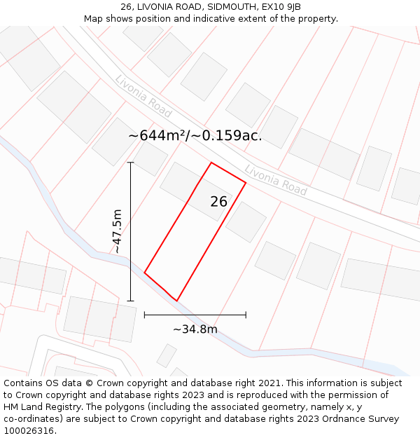 26, LIVONIA ROAD, SIDMOUTH, EX10 9JB: Plot and title map