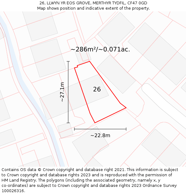 26, LLWYN YR EOS GROVE, MERTHYR TYDFIL, CF47 0GD: Plot and title map