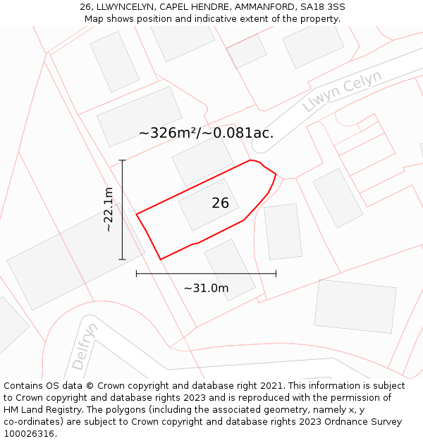 26, LLWYNCELYN, CAPEL HENDRE, AMMANFORD, SA18 3SS: Plot and title map