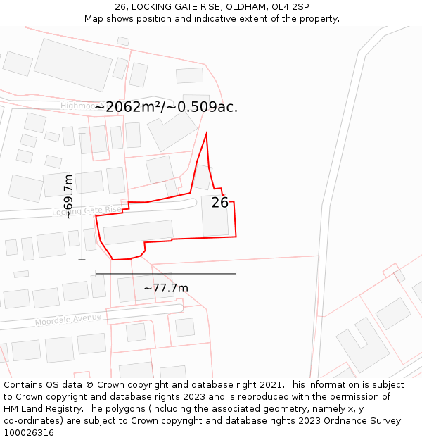 26, LOCKING GATE RISE, OLDHAM, OL4 2SP: Plot and title map