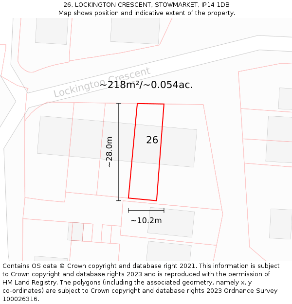 26, LOCKINGTON CRESCENT, STOWMARKET, IP14 1DB: Plot and title map