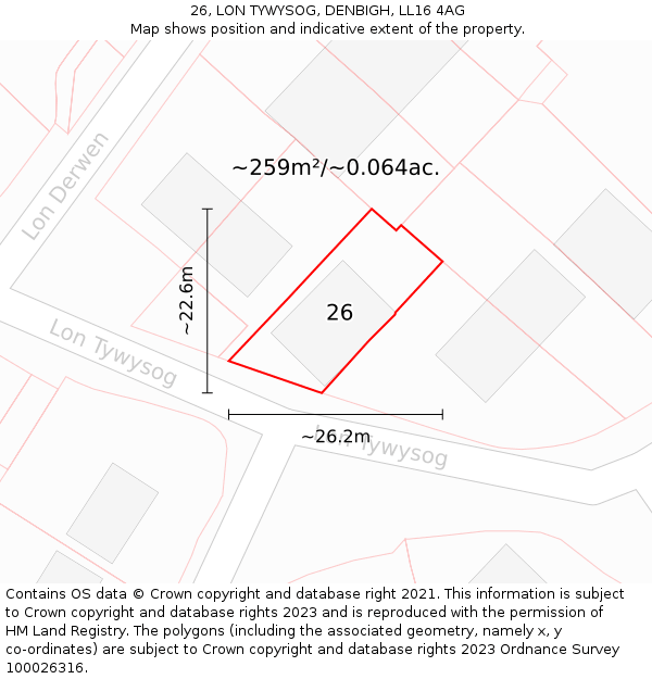 26, LON TYWYSOG, DENBIGH, LL16 4AG: Plot and title map