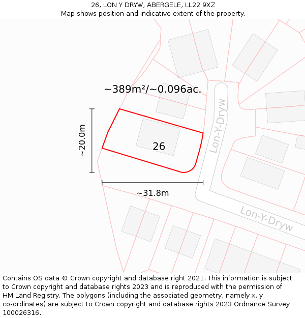 26, LON Y DRYW, ABERGELE, LL22 9XZ: Plot and title map