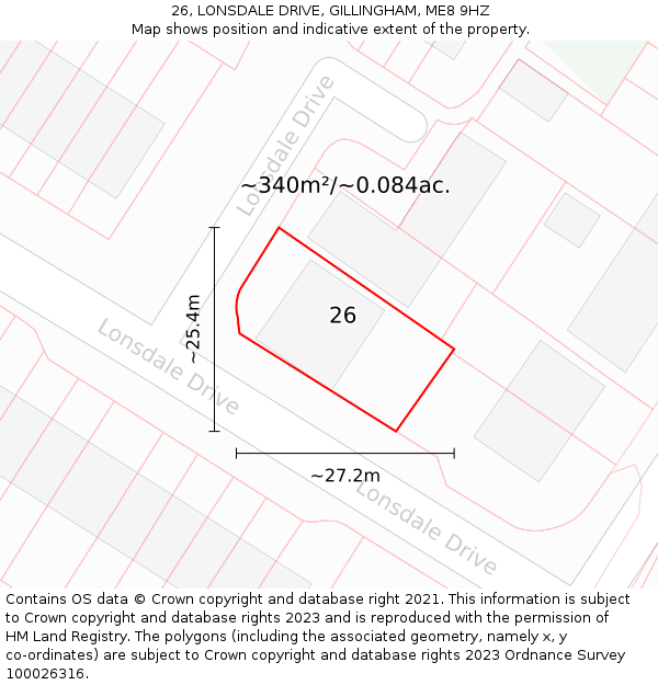 26, LONSDALE DRIVE, GILLINGHAM, ME8 9HZ: Plot and title map