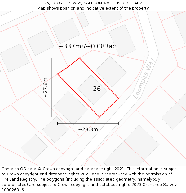 26, LOOMPITS WAY, SAFFRON WALDEN, CB11 4BZ: Plot and title map