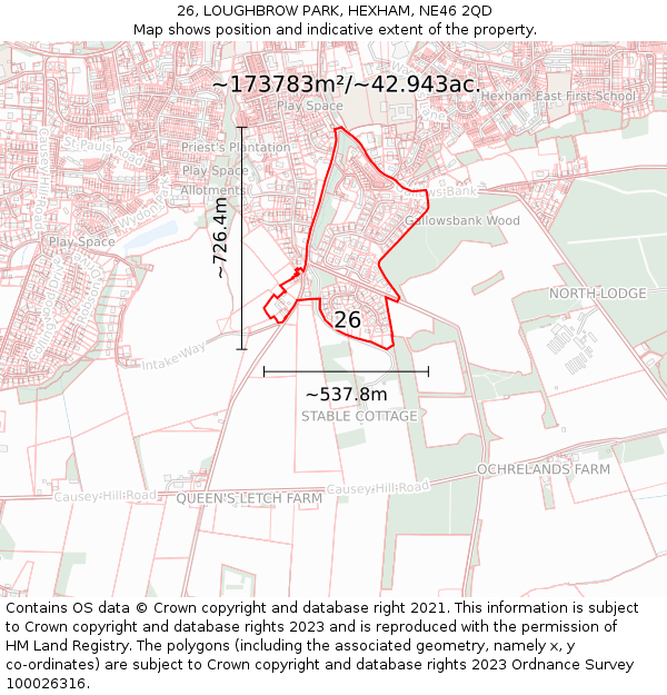 26, LOUGHBROW PARK, HEXHAM, NE46 2QD: Plot and title map