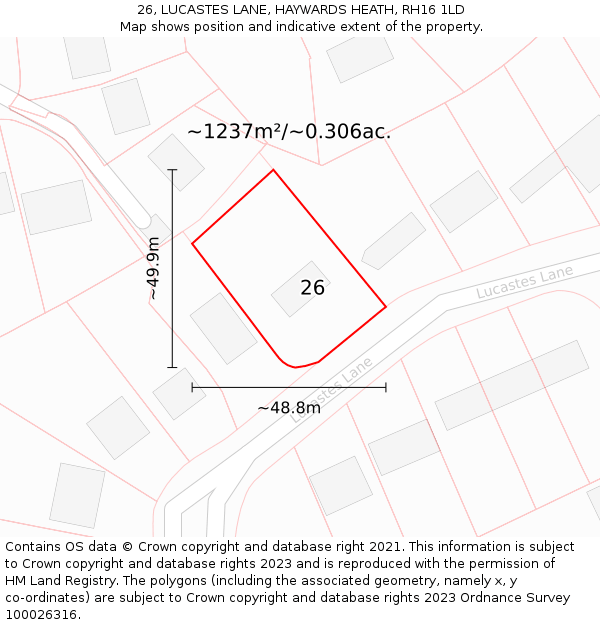 26, LUCASTES LANE, HAYWARDS HEATH, RH16 1LD: Plot and title map