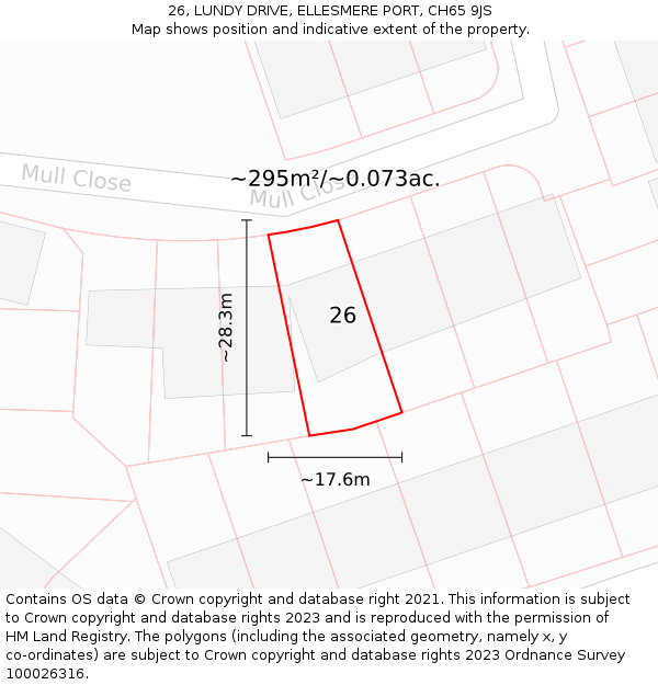 26, LUNDY DRIVE, ELLESMERE PORT, CH65 9JS: Plot and title map