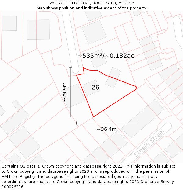 26, LYCHFIELD DRIVE, ROCHESTER, ME2 3LY: Plot and title map