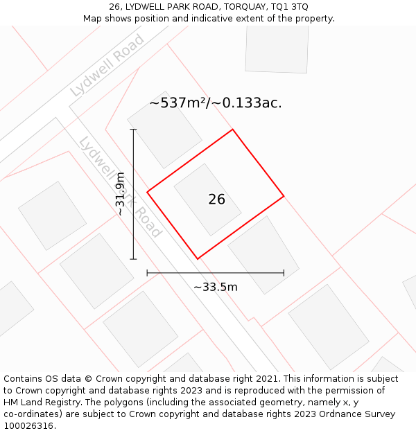 26, LYDWELL PARK ROAD, TORQUAY, TQ1 3TQ: Plot and title map
