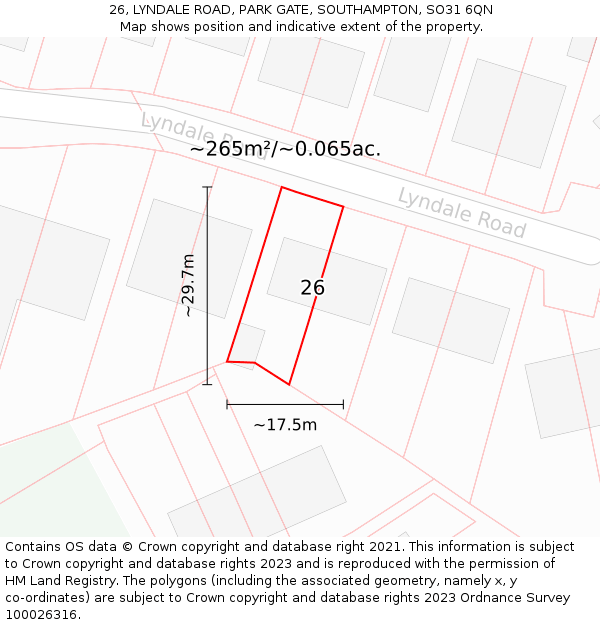 26, LYNDALE ROAD, PARK GATE, SOUTHAMPTON, SO31 6QN: Plot and title map