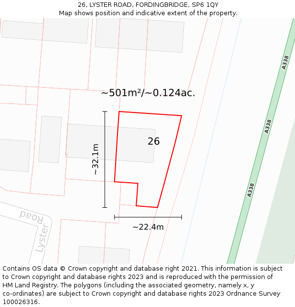 26, LYSTER ROAD, FORDINGBRIDGE, SP6 1QY: Plot and title map