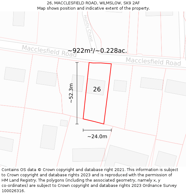 26, MACCLESFIELD ROAD, WILMSLOW, SK9 2AF: Plot and title map