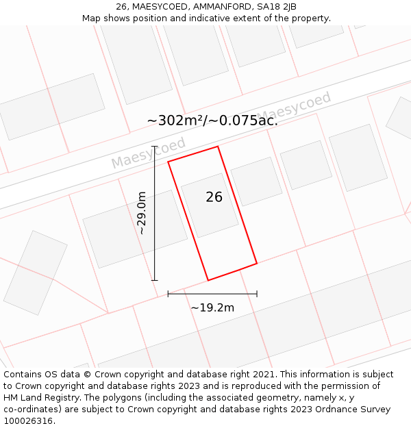 26, MAESYCOED, AMMANFORD, SA18 2JB: Plot and title map