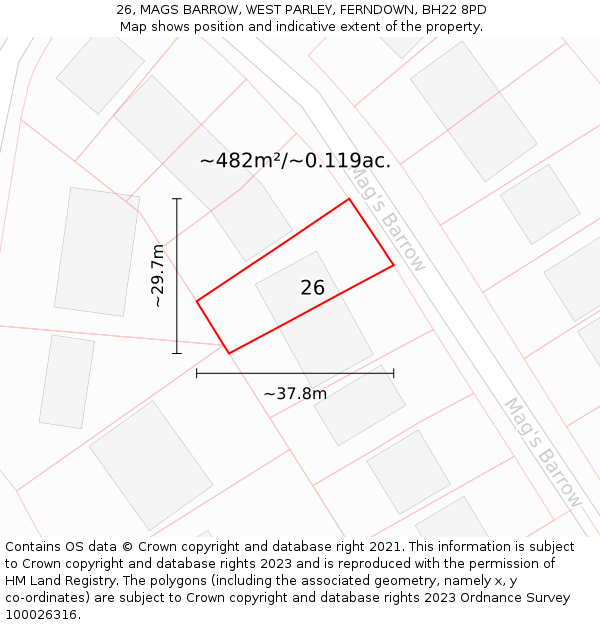 26, MAGS BARROW, WEST PARLEY, FERNDOWN, BH22 8PD: Plot and title map