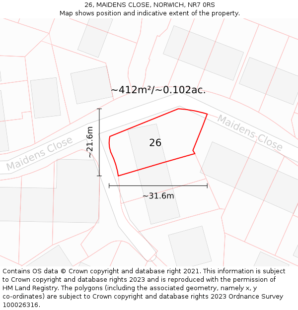 26, MAIDENS CLOSE, NORWICH, NR7 0RS: Plot and title map