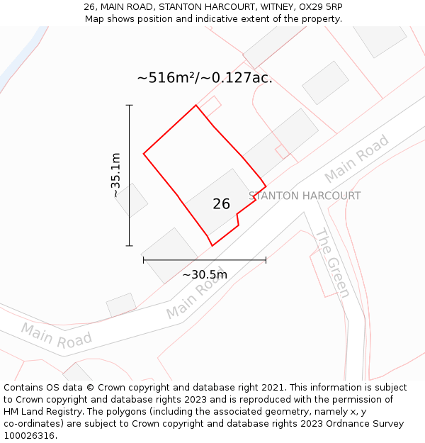 26, MAIN ROAD, STANTON HARCOURT, WITNEY, OX29 5RP: Plot and title map