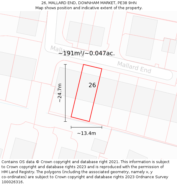 26, MALLARD END, DOWNHAM MARKET, PE38 9HN: Plot and title map