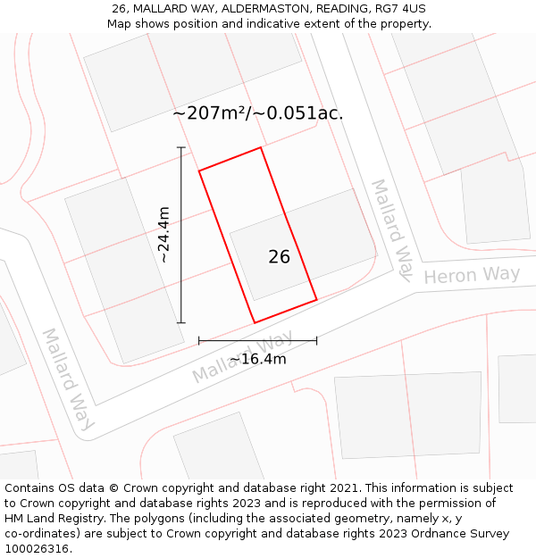 26, MALLARD WAY, ALDERMASTON, READING, RG7 4US: Plot and title map