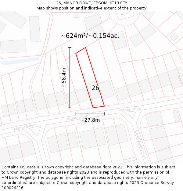 26, MANOR DRIVE, EPSOM, KT19 0EY: Plot and title map