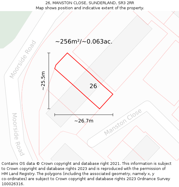 26, MANSTON CLOSE, SUNDERLAND, SR3 2RR: Plot and title map