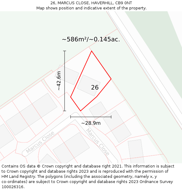 26, MARCUS CLOSE, HAVERHILL, CB9 0NT: Plot and title map