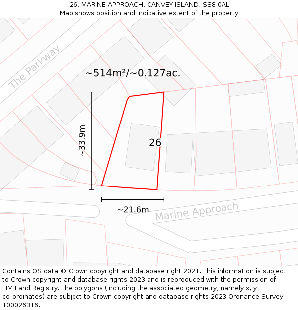 26, MARINE APPROACH, CANVEY ISLAND, SS8 0AL: Plot and title map