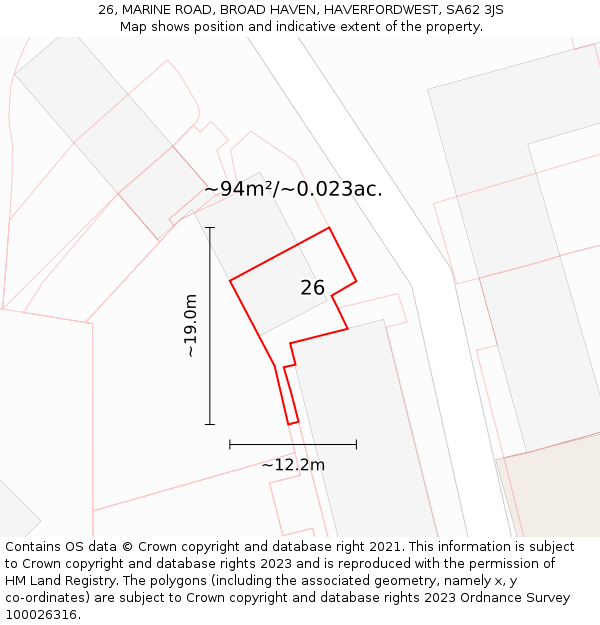 26, MARINE ROAD, BROAD HAVEN, HAVERFORDWEST, SA62 3JS: Plot and title map