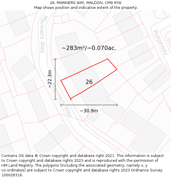 26, MARINERS WAY, MALDON, CM9 6YW: Plot and title map