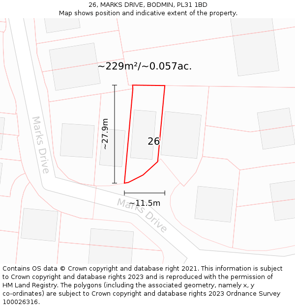 26, MARKS DRIVE, BODMIN, PL31 1BD: Plot and title map